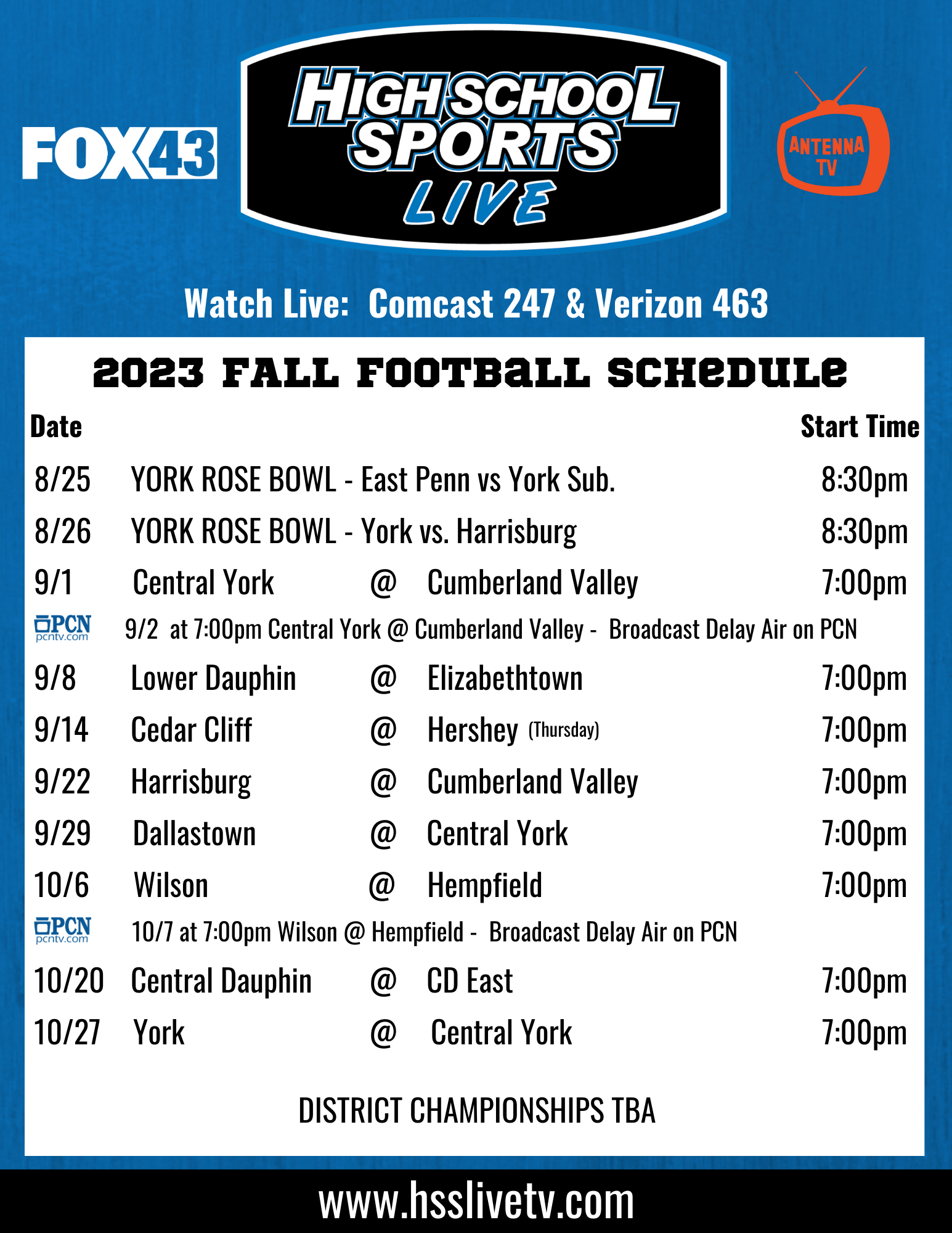 High School Sports Live Fox 43.2, Comcast 247, Verizon 463